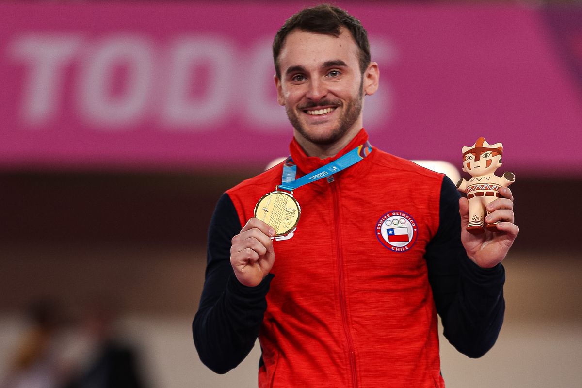 Tomás González of Chile with his gold medal in floor exercise at the 2019 Pan American Games in Peru.