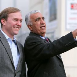 Salt Lake County Mayor Ben McAdams and District Attorney Sim Gill check out the progress being made on the new district attorney office building in Salt Lake City on Tuesday, Dec. 6, 2016.