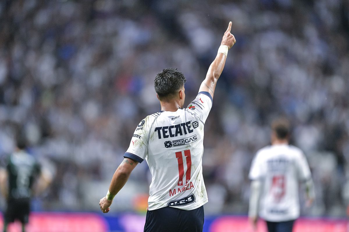 Maximiliano Meza of Monterrey celebrates after scoring the team’s second goal during the quarterfinals second leg match between Monterrey and Santos Laguna as part of the Torneo Clausura 2023 Liga MX on May 13, 2023 in Monterrey, Mexico.