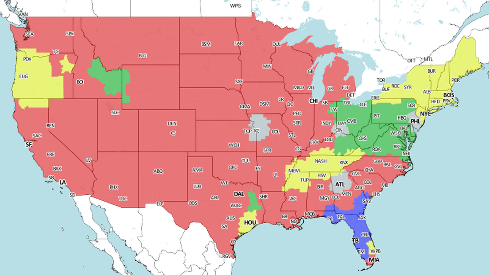 NFL Week 5 Broadcast Map - Turf Show Times