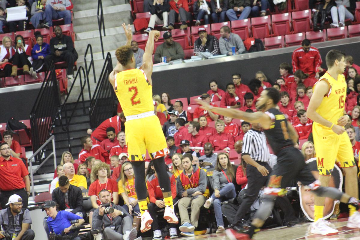 Guard Melo Trimble takes a shot during a Magic Maryland Madness scrimmage on Oct. 17, 2015.  Photo by Sammi Silber.