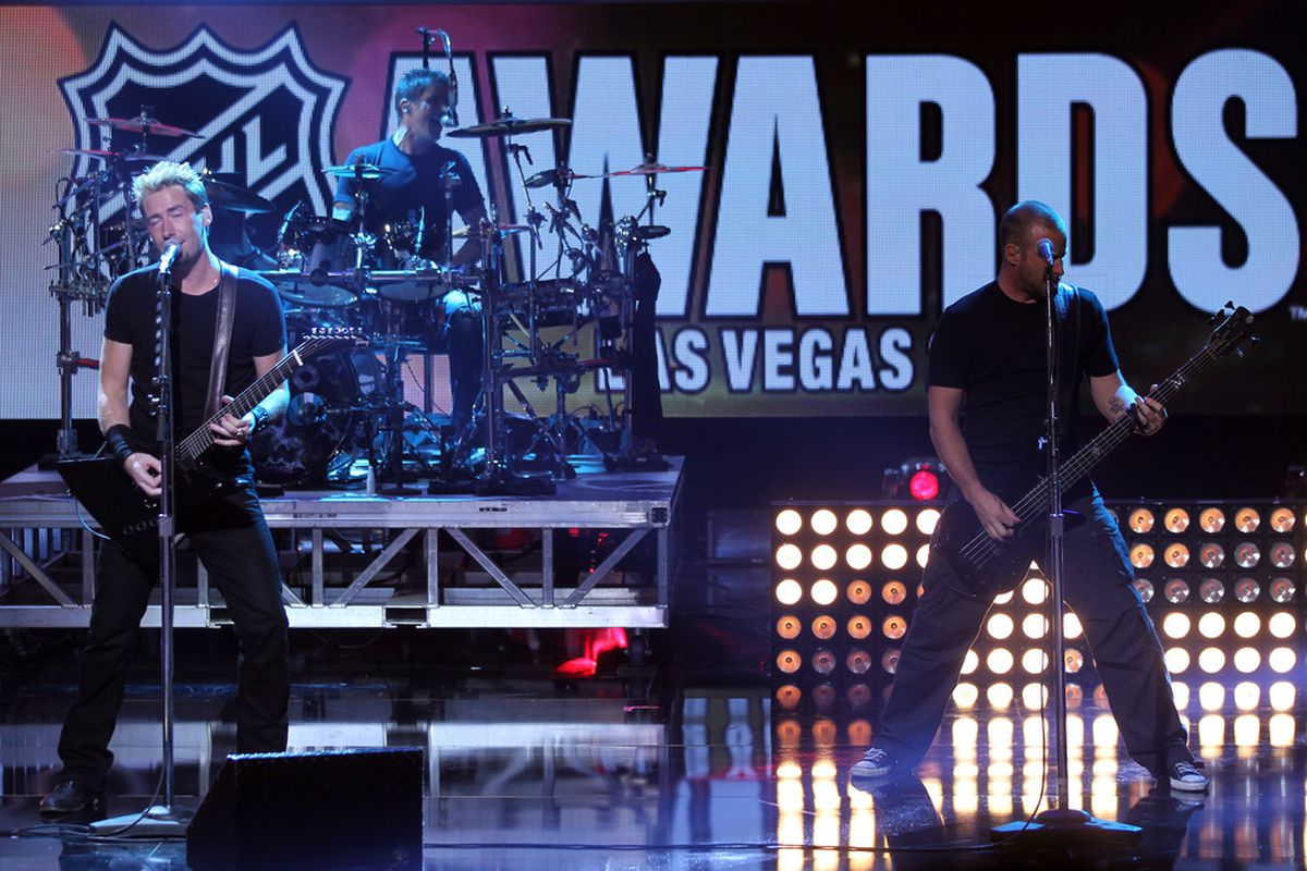 LAS VEGAS, NV - JUNE 20:  Nickelback performs during the 2012 NHL Awards at the Encore Theater at the Wynn Las Vegas on June 20, 2012 in Las Vegas, Nevada.  (Photo by Isaac Brekken/Getty Images)