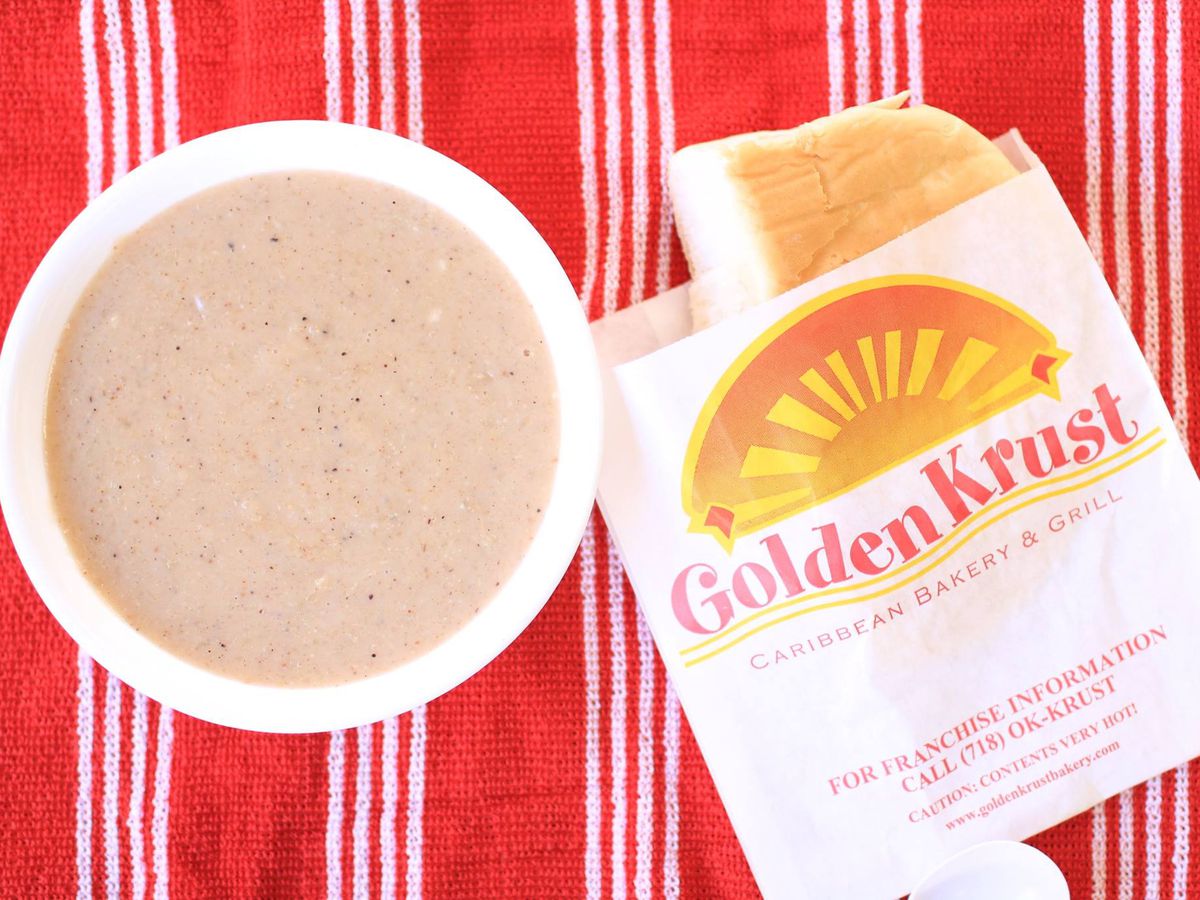 Porridge and coco bread from Golden Krust