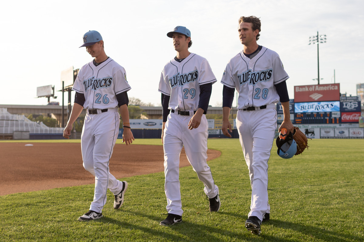 From left to right: Royals top prospects Brady Singer, Daniel Lynch, and Jackson Kowar before a Wilmington Blue Rocks game.