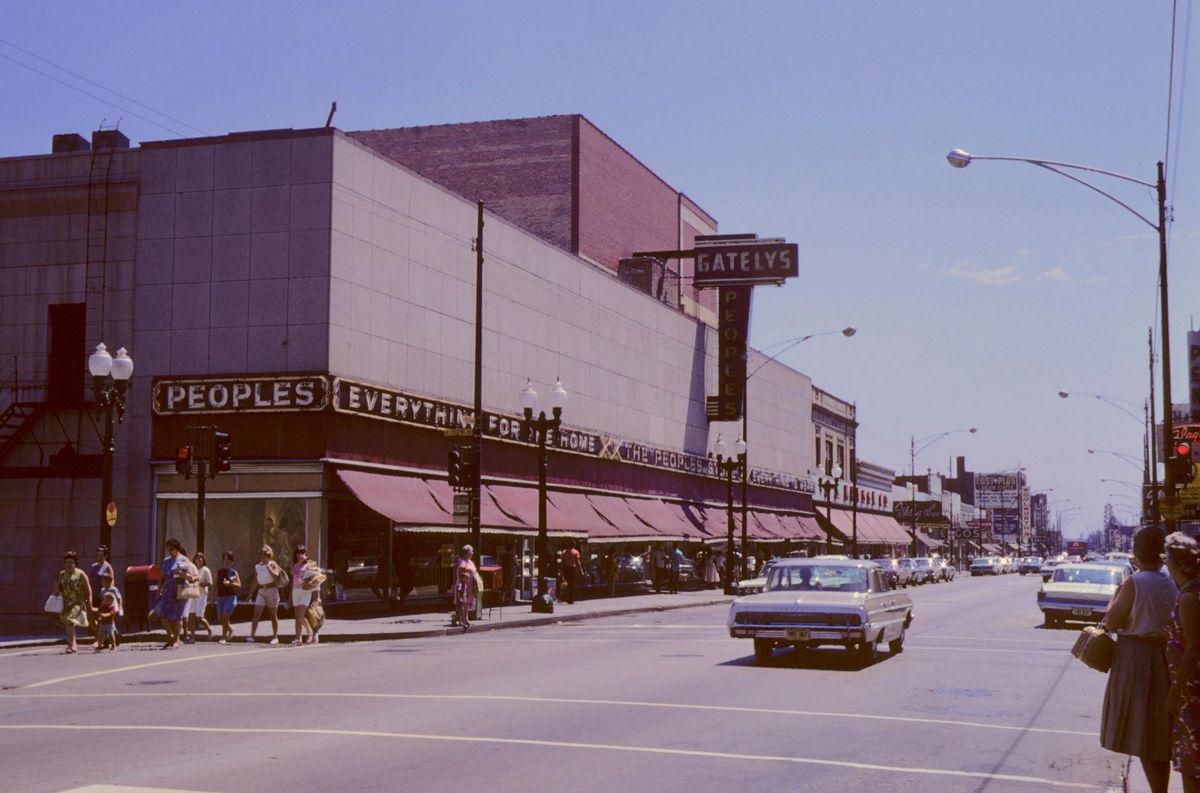 The former Gately’s People Store that stood at 11201 S. Michigan Ave. in Roseland in a photo by Gene Ossello provided by Preservation Chicago.