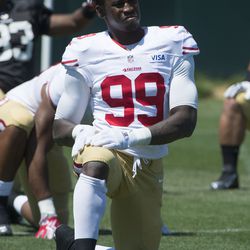 Aldon Smith doing some stretching