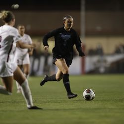 BYU plays Santa Clara during the NCAA women’s soccer tournament semifinals at Stevens Stadium in Santa Clara, Calif., on Friday, Dec. 3, 2021. The Cougars won 3-2 in a penalty kick shootout and advanced to the national championship game, where they’ll face Florida State.