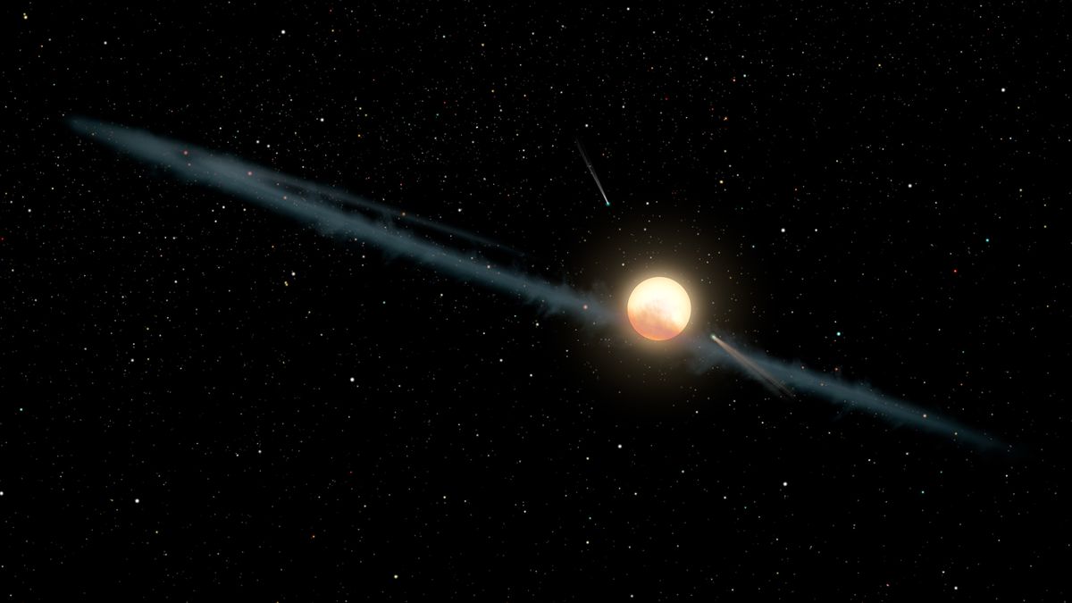 An artist’s rendering of KIC 8462852, also known as Tabby’s star