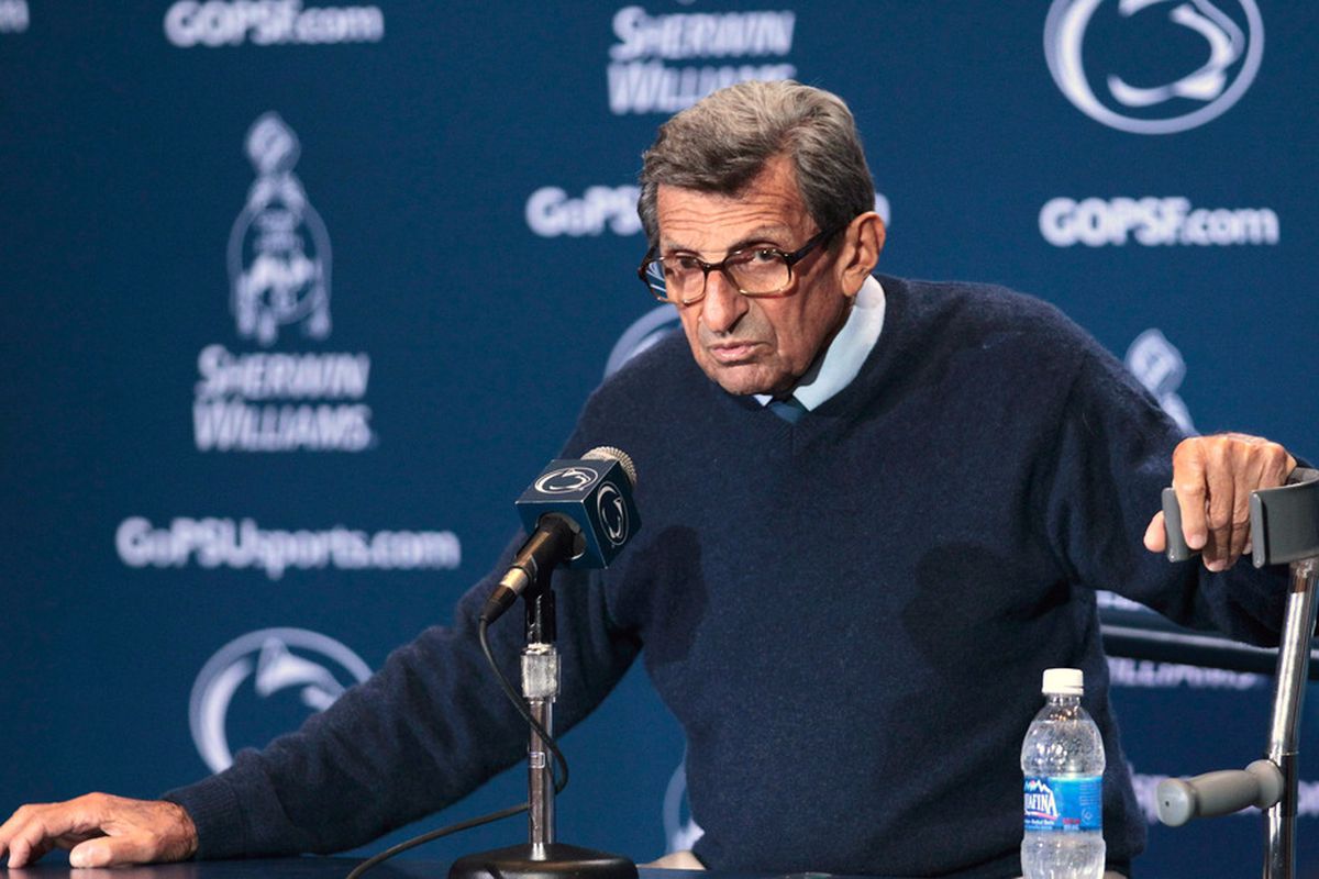 STATE COLLEGE, PA - SEPTEMBER 10: Head coach Joe Paterno talks with the media following thier 27-11 loss to the Alabama Crimson Tide at Beaver Stadium on September 10, 2011 in State College, Pennsylvania.  (Photo by Rob Carr/Getty Images)