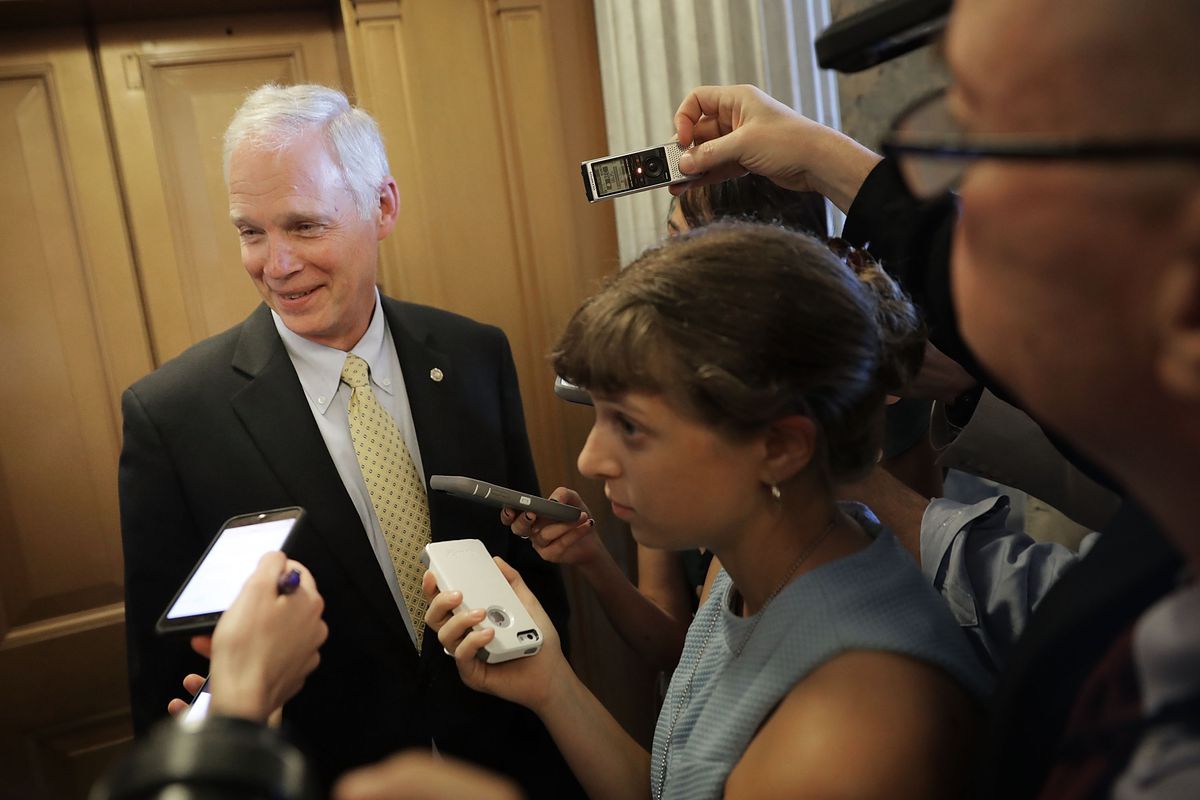 Sen. Ron Johnson (R-WI) talks to reporters following a Republican caucus meeting in the US Capitol.&nbsp;