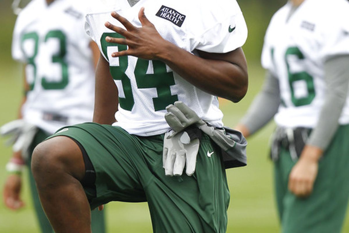 FLORHAM PARK, NJ - MAY 04:  Stephen Hill #84 of the New York Jets works out during the Jets Rookie Minicamp on May 4, 2012 in Florham Park, New Jersey.  (Photo by Jeff Zelevansky/Getty Images)