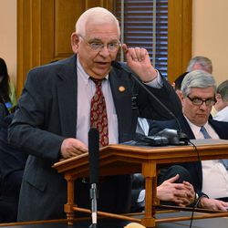 Kansas state Rep. John Rubin, a Shawnee Republican, testifies during a House Education Committee hearing in favor of a bill to repeal a law giving a tuition break to some higher education students brought to the U.S. illegally by their parents, Tuesday, Feb. 24, 2015, at the Statehouse in Topeka, Kan. The 2004 law allows such students to pay the same lower rates at state universities and colleges as Kansas residents living in the U.S. legally. 
