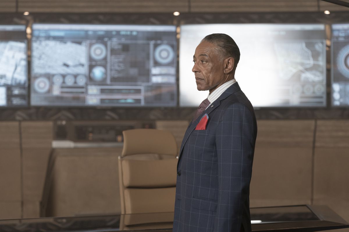 Giancarlo Esposito as Vought CEO Stan Edgar, looking none too pleased