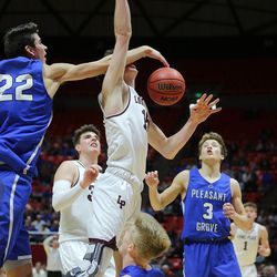 Lone Peak and Pleasant Grove play for the 6A basketball championship in the Jon M. Huntsman Center at the University of Utah on Saturday, March 3, 2018.