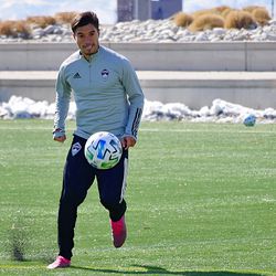 Always hustling midfielder Nico Mezquida focuses on the ball.