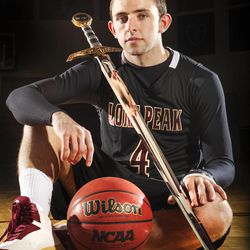Lone Peak's Nick Emery poses Monday, March 11, 2013 for Mr. basketball photos.