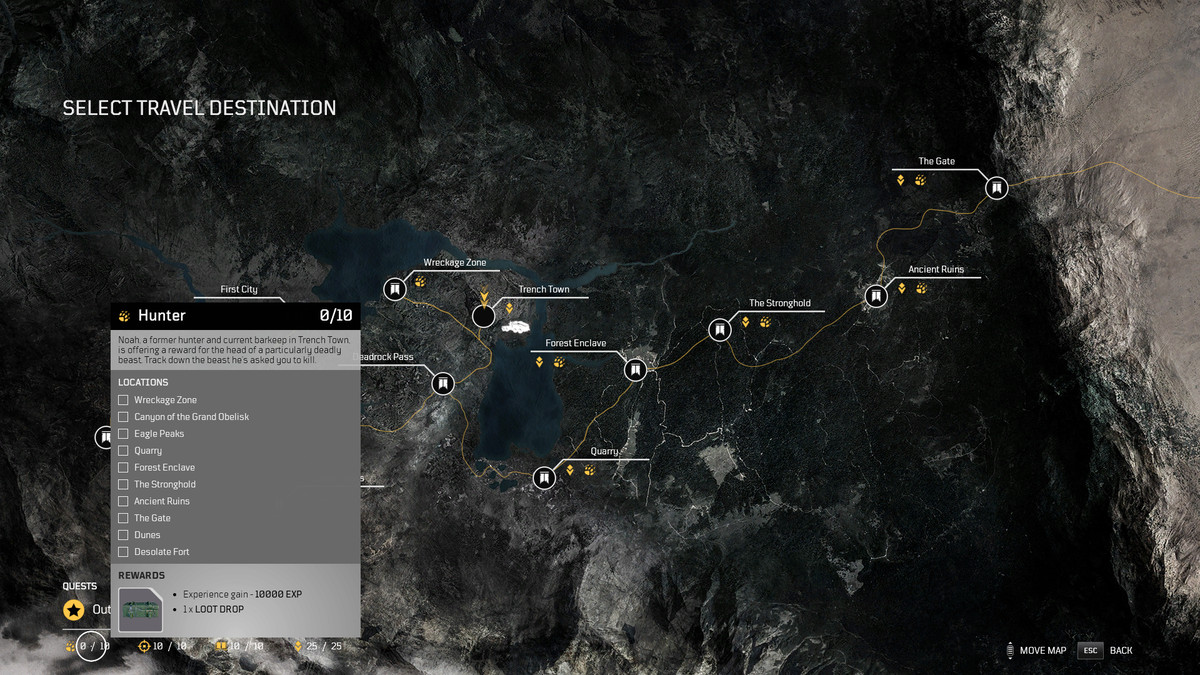 Outriders map with Hunts active