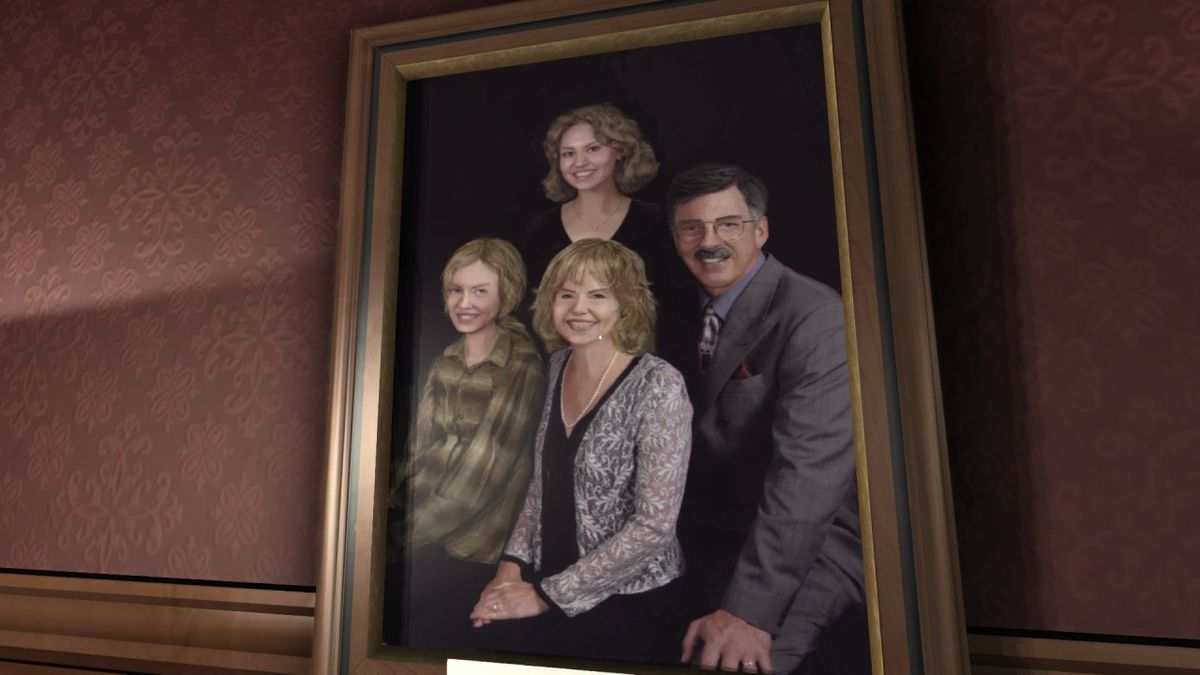 a family portrait hanging on a wall in Gone Home