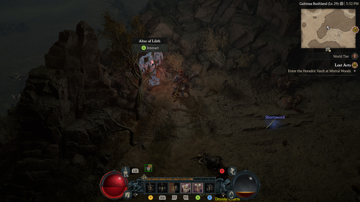A Barbarian approaches the 22nd Altar of Lilith in the Dry Steppes in Diablo 4