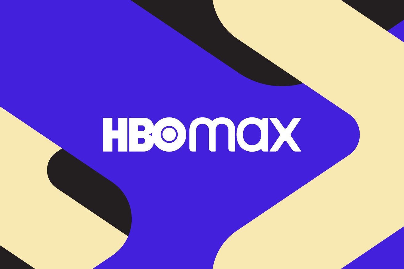 Illustration of the HBO Max wordmark on a blue, dim, and tan background.
