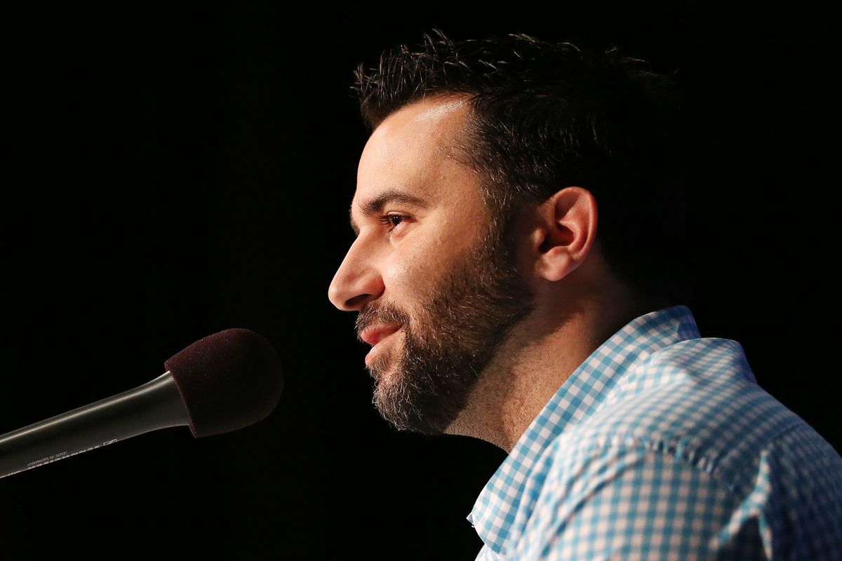 Toronto Blue Jays General Manager Alex Anthopoulos announces his trade with the Detroit Tigers for starting pitcher David Price