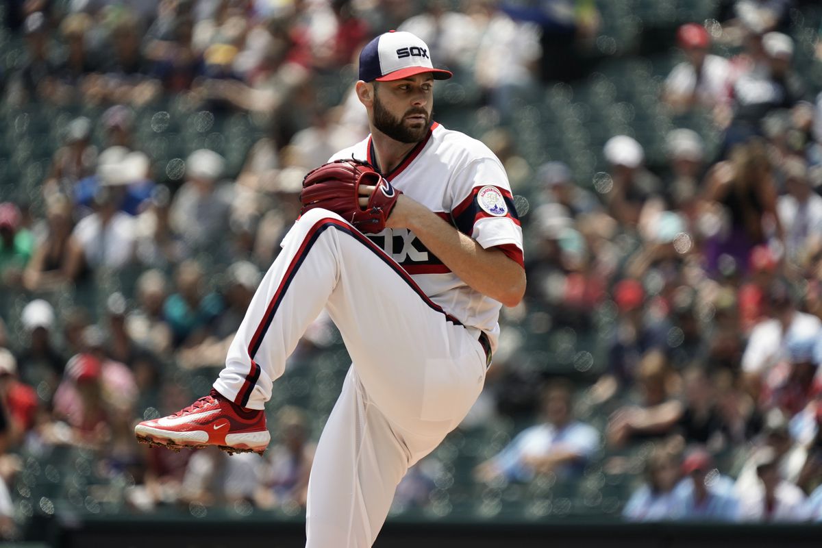 Lucas Giolito of the Chicago White Sox pitches against the St. Louis Cardinals at Guaranteed Rate Field on July 09, 2023 in Chicago, Illinois.