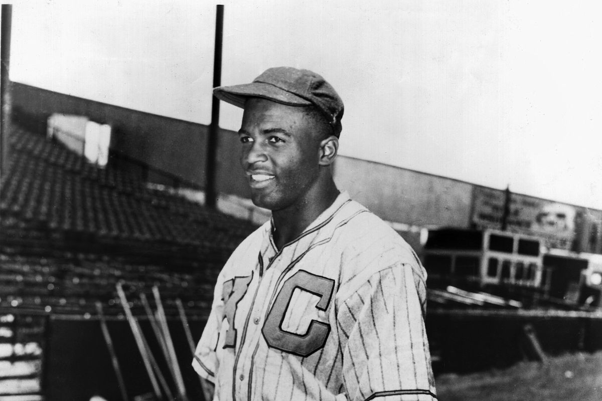 Jackie Robinson pictured as a shortstop for the Kansas City Monarchs of the Negro Leagues in 1944.