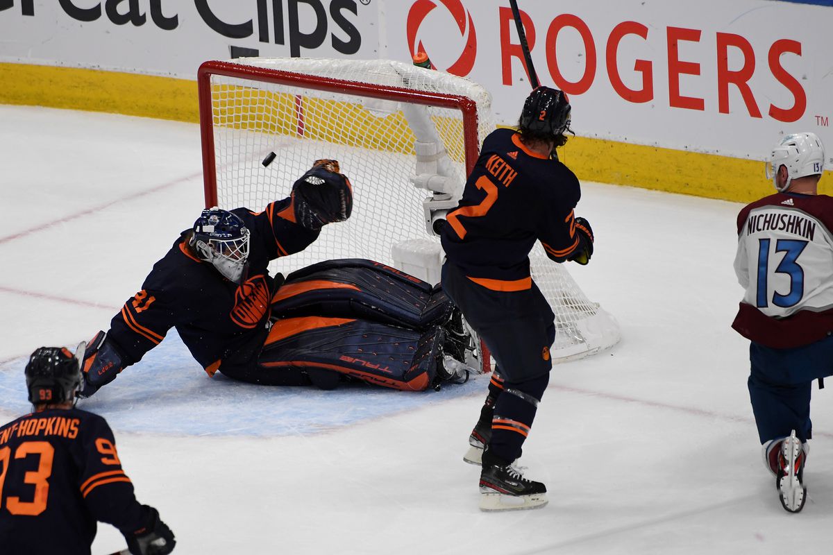Valeri Nichushkin #13 of the Colorado Avalanche scores against Mike Smith #41 of the Edmonton Oilers in Game Three of the Western Conference Final of the 2022 Stanley Cup Playoffs at Rogers Place on June 04, 2022 in Edmonton, Alberta.