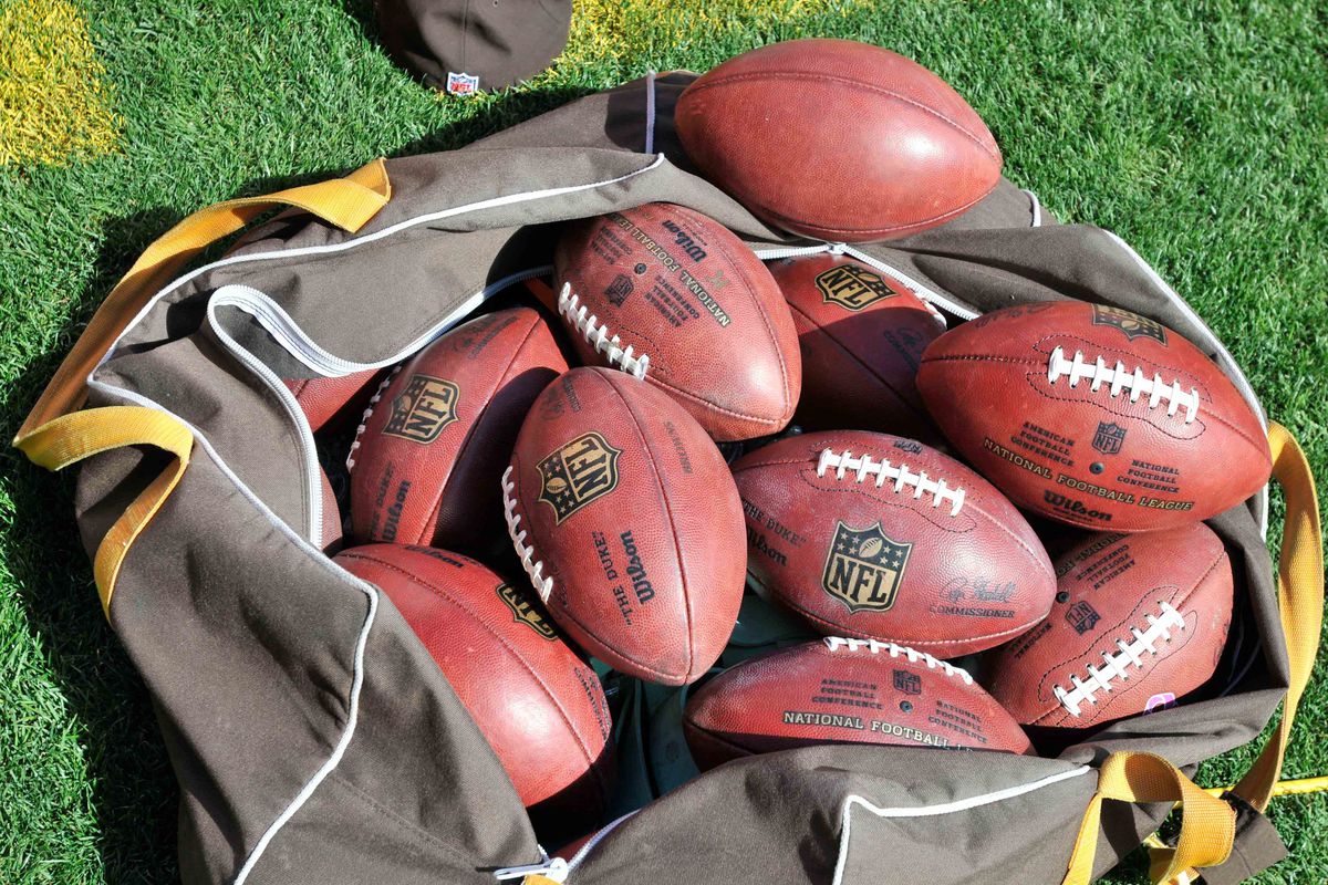 Sep 9, 2012; Cleveland, OH, USA; A bag of footballs during a game between the Philadelphia Eagles and the Cleveland Browns at Cleveland Browns Stadium. Philadelphia won 17-16. Mandatory Credit: David Richard-US PRESSWIRE