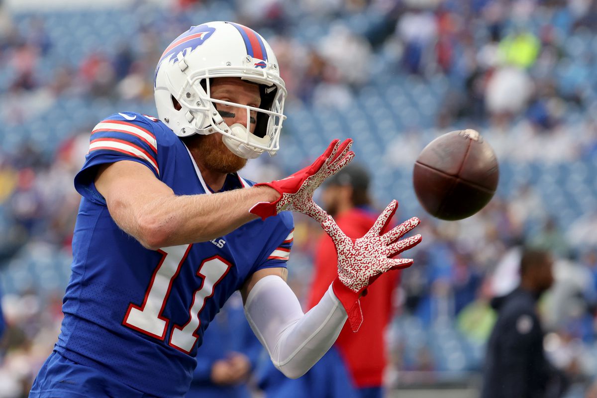 Cole Beasley #11 of the Buffalo Bills catches a pass before a game against the Houston Texans at Highmark Stadium on October 3, 2021 in Orchard Park, New York.