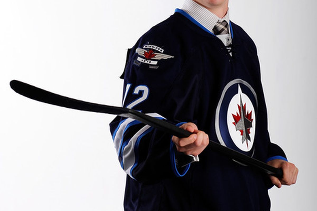 PITTSBURGH, PA - JUNE 22:  Jacob Trouba, drafted ninth overall by the Winnipeg Jets.  (Photo by Jamie Sabau/Getty Images)