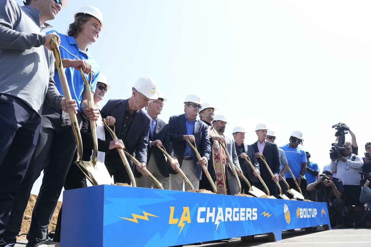 Los Angeles Chargers owner Dean Spanos ground breaking for the future corporate headquarters and training facility of the Los Angeles Chargers in El Segundo, California.