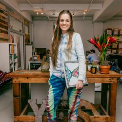 <b>Erin Pianetto, Design Manager,</b> wears a thrifted shirt, Mara Hoffman pants, and Naturalizer boots.
<br><br>
<b>Your closet is on fire! What three items do you save from the flames?</b><br>
Black Madewell Hi-Riser jeans, speckled Nike Roshe sneake