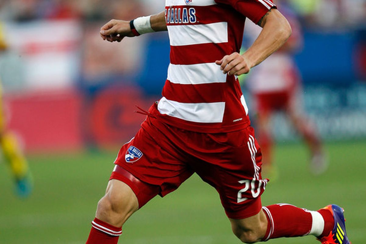 FRISCO, TX - JULY 02:  Brek Shea #20 of the FC Dallas moves the ball against the Columbus Crew at Pizza Hut Park on July 2, 2011 in Frisco, Texas. FC Dallas beat the Columbus Crew 2-0.  (Photo by Tom Pennington/Getty Images)
