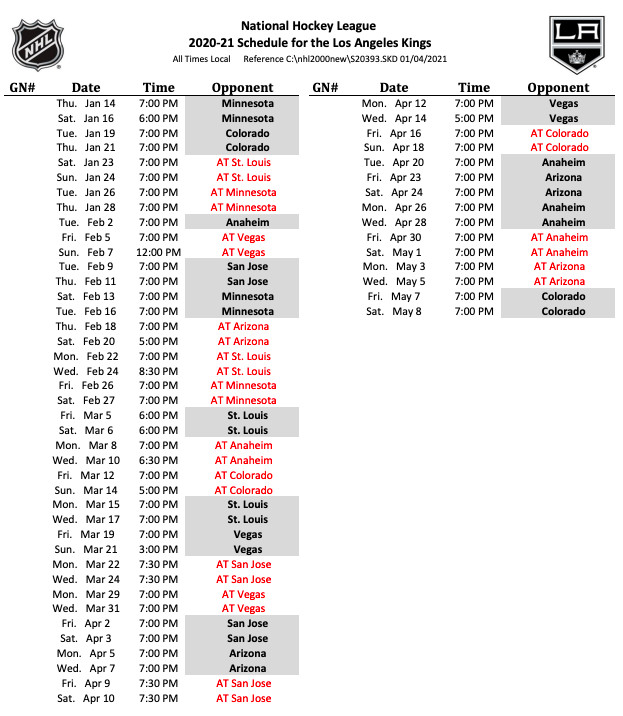Kings Schedule 2022 Los Angeles Kings Release Full 2021 Schedule And Game Start Times - Jewels  From The Crown