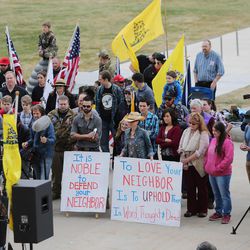Supporters and members of LaVoy Finicum's family gather at the Utah state Capitol Saturday, March 5, 2016. 