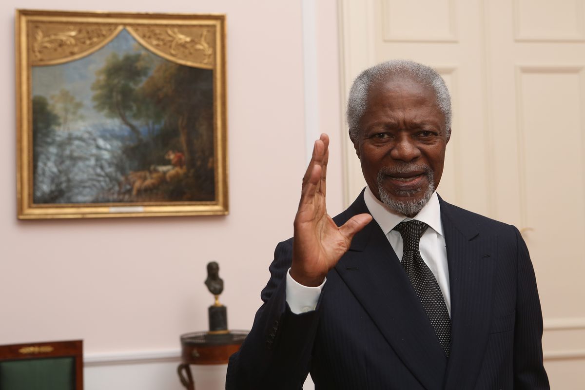 Former secretary general of the United Nations Kofi Annan attends a dinner in honor of Former German President Horst Koehler during the latter’s 75th birthday at Bellevue Palace on March 8, 2018 in Berlin, Germany.&nbsp;