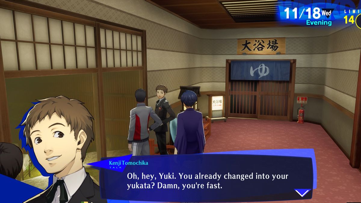 The main character talks to Kenji in Persona 3 Reload to advance the magician arcana social link.