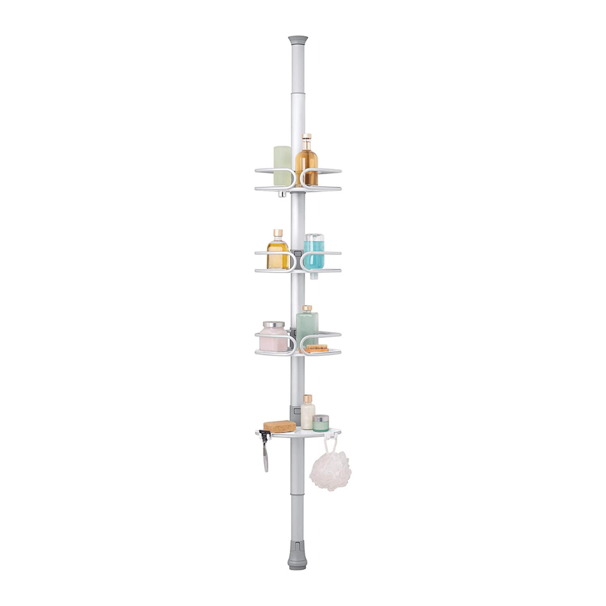 OXO Pole Shower Caddy with sample cosmetic items