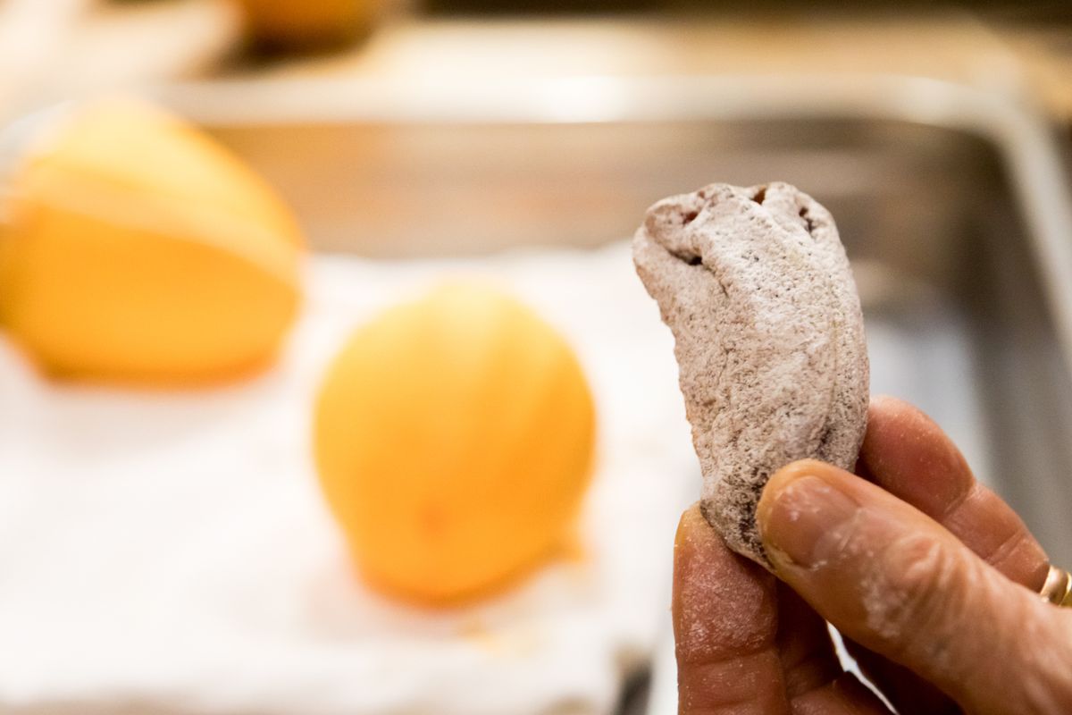 In the process of making hoshigaki, the dried persimmon