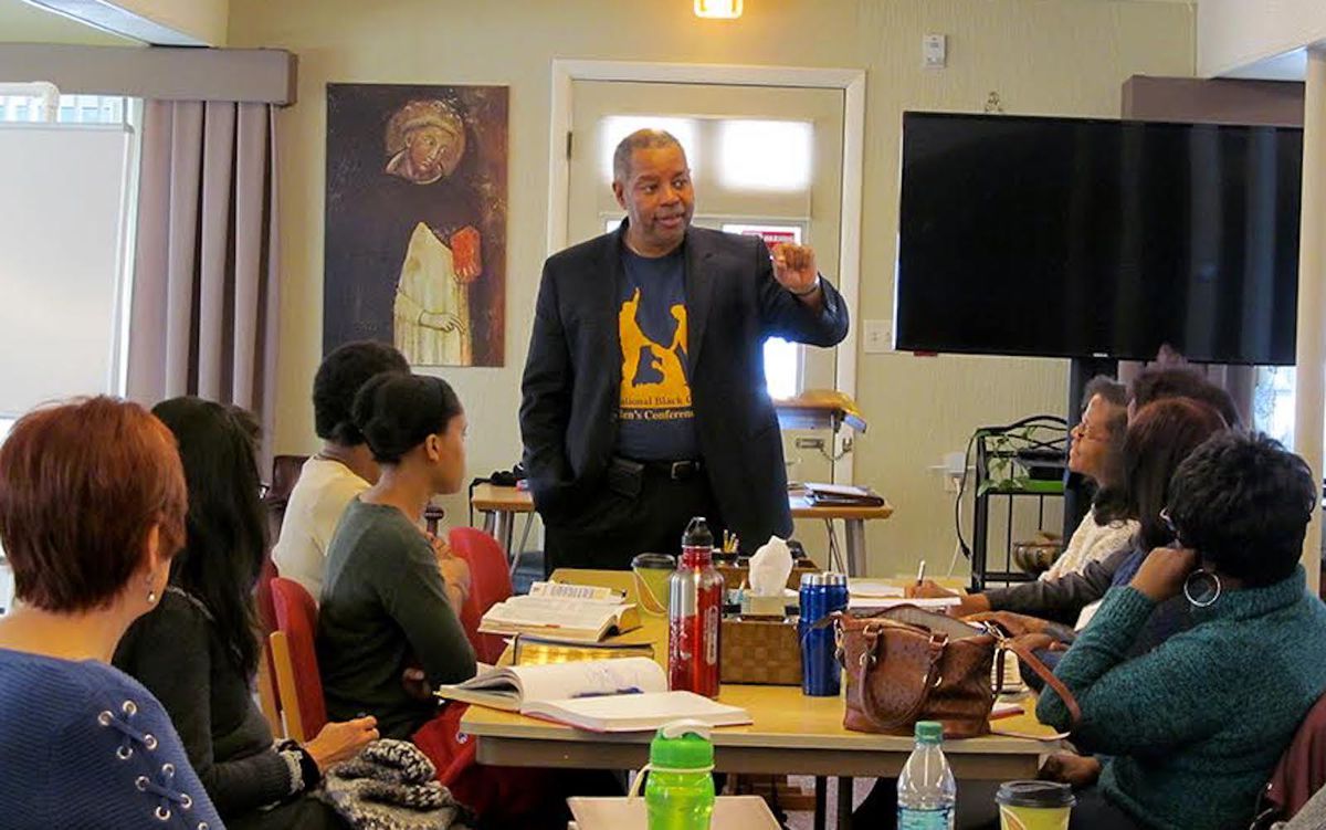 Father Chester Smith at a workshop in 2018.