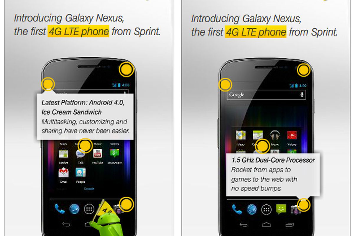 Sprint Galaxy Nexus ad w/1.5GHz note