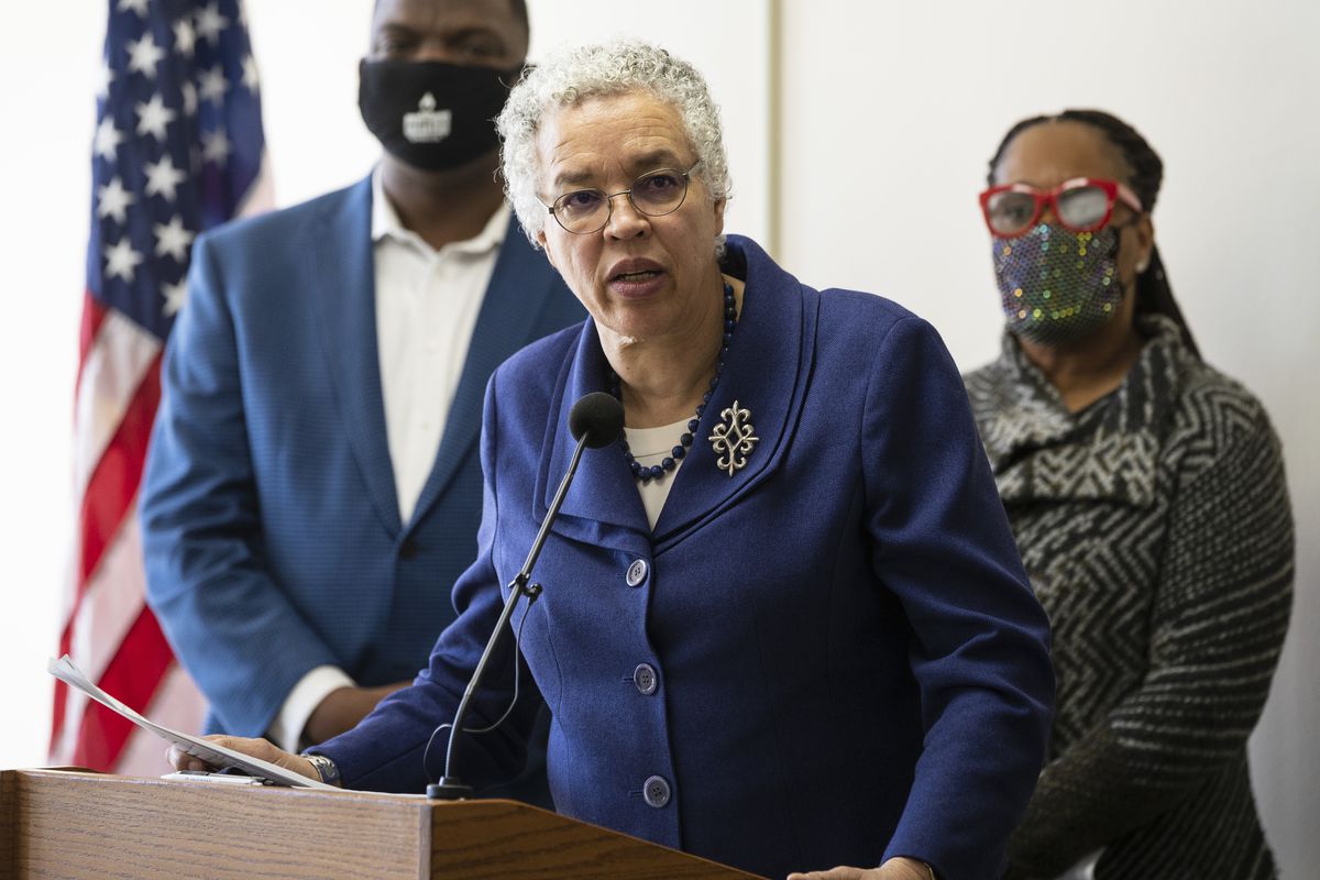 Cook County President Toni Preckwinkle speaks tat a news conference in Maywood in March