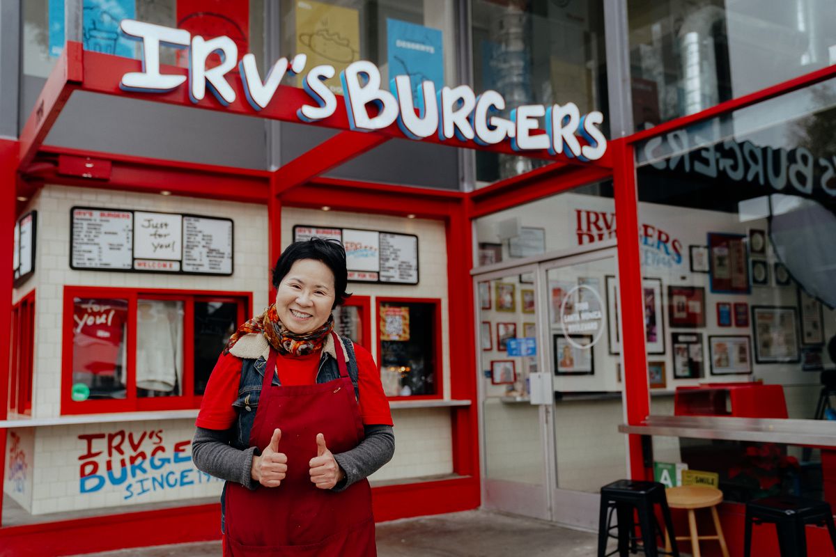 Sonia Hong poses in front of Irv’s Burgers.