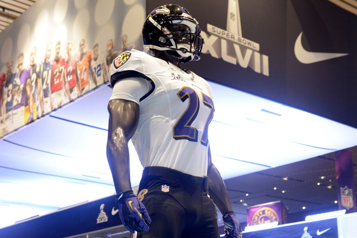 Mannequin of RB Ray Rice at Super Bowl XLVII in February.