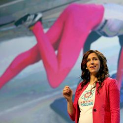 Noelle Pikus Pace, Olympic skeleton racer, speaks during Family Discovery Day at RootsTech at the Salt Palace in Salt Lake City on Saturday, Feb. 14, 2015. 