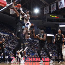 The UCF Knights take on the UConn Huskies in a men’s college basketball game at the XL Center in Hartford, CT on January 5, 2019.