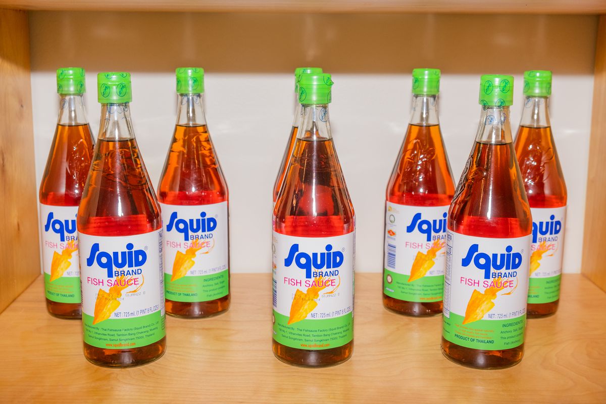 Bottles of fish sauce for sale.