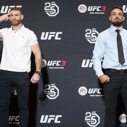 Paul Felder and Mike Perry pose at UFC 226 media day.