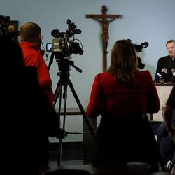 The Most Reverend John C. Wester, Bishop of Salt Lake City, speaks to reporters about the election of the new pope on Friday, March 15, 2013.  Bishop Wester wrote to Gov. Gary Herbert urging him to veto a bill that would allow Utahns to carry a concealed weapon without a concealed weapons permit.